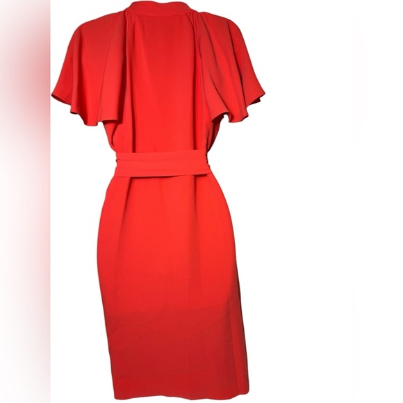 Trina Turk Mock Neck Button Up A-line Dress in Corral Red SZ 4 with Belt - Picture 4 of 9